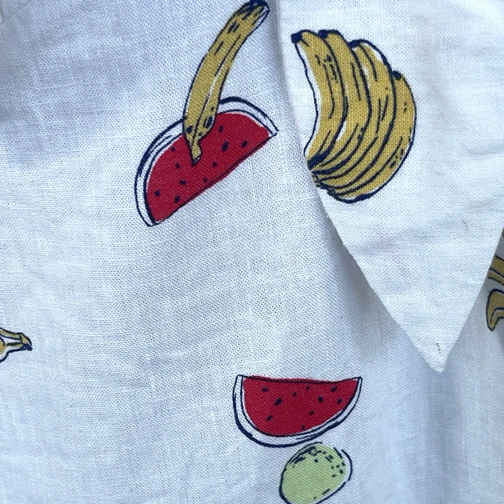 ModCloth Womens Linen Blouse Plus Size 2X Pack a Picnic Fruit Print Tie-Front - Picture 6 of 15